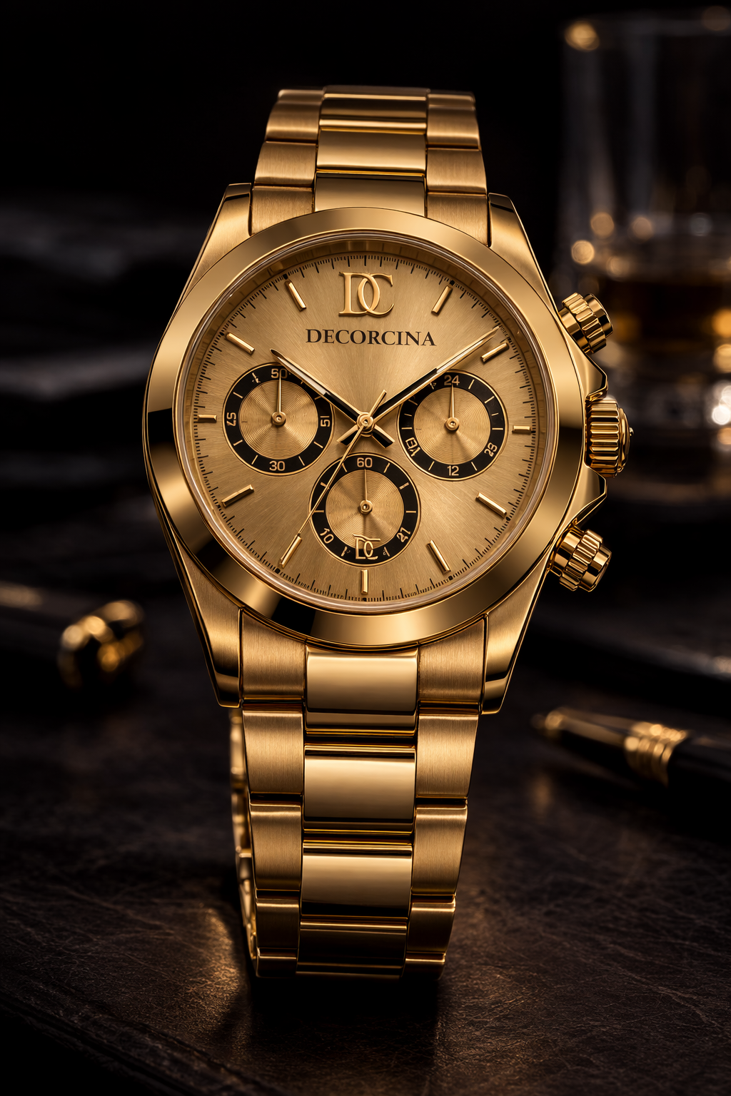 DECORCINA Chronograph Clock – 18K Gold Edition