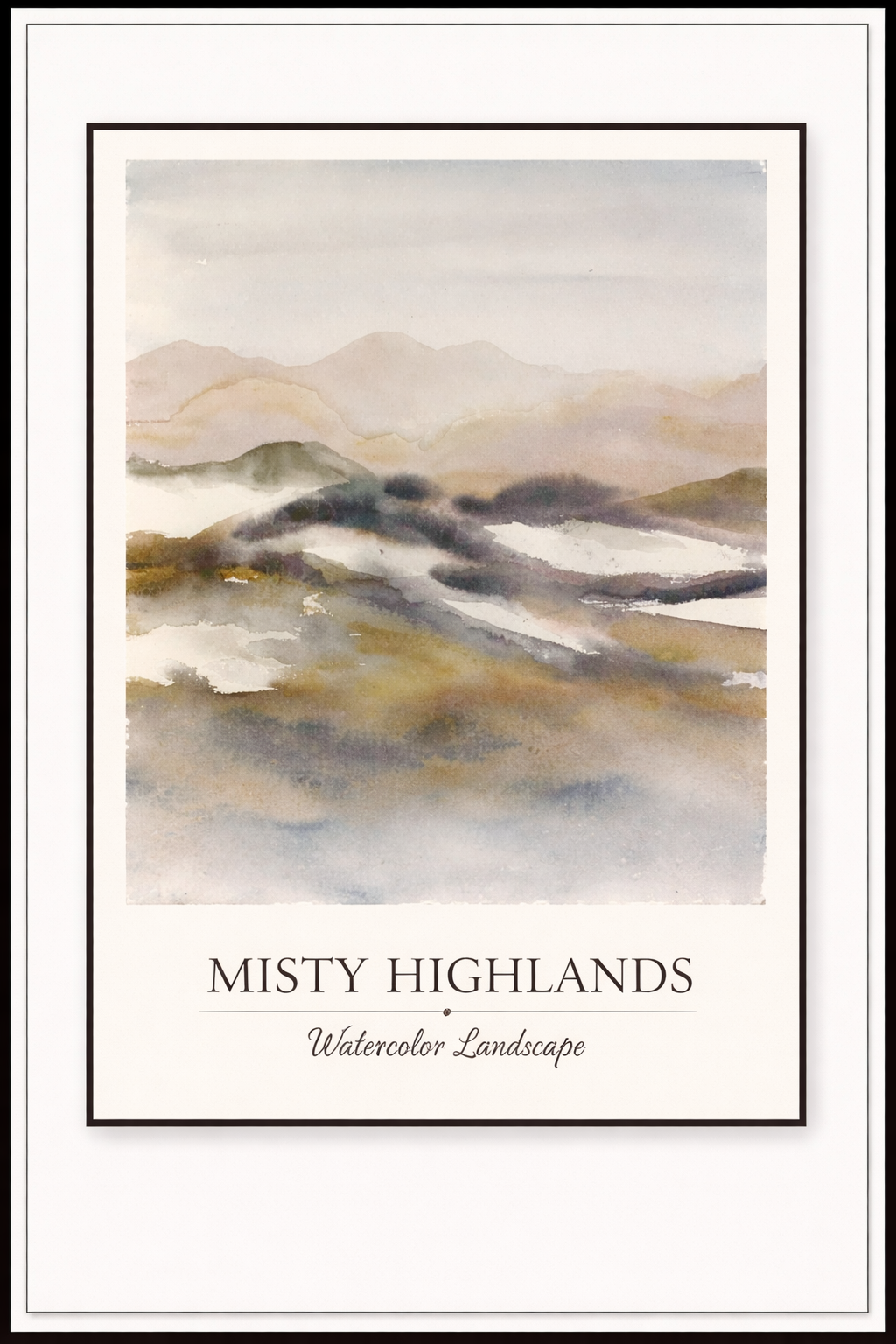 Misty Highlands – Watercolor Landscape Poster