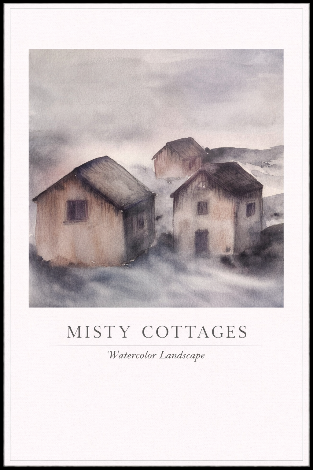 Misty Cottages – Watercolor Landscape Poster
