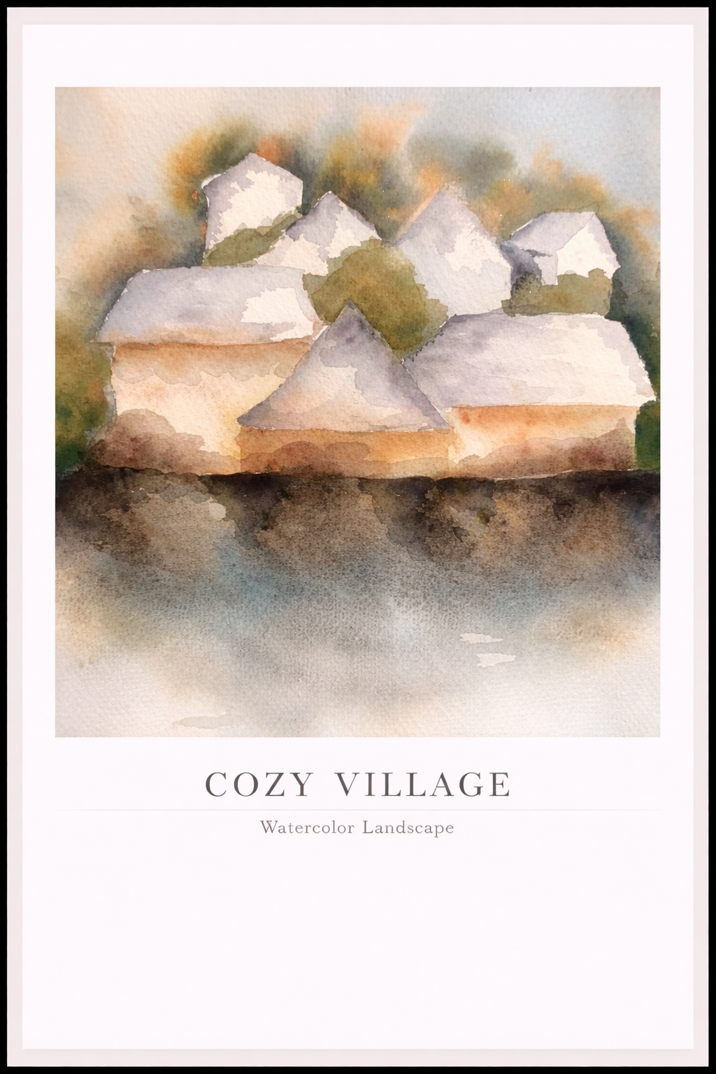 Cozy Village – Watercolor Landscape Poster