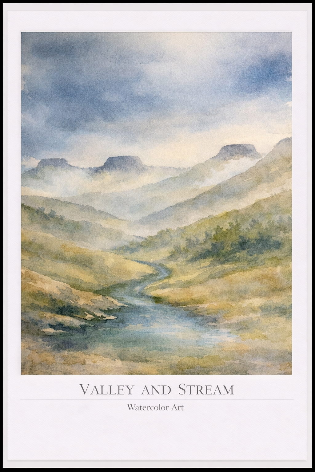 Valley and Stream – Watercolor Art Poster