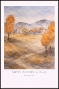 Misty Autumn Village – Watercolor Art Poster